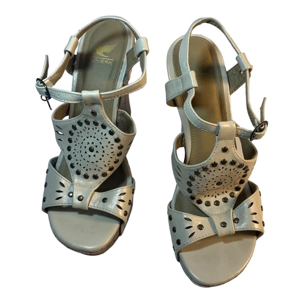 Shiekh Cream Studded with Cut Outs Wedge Sandals Size 7